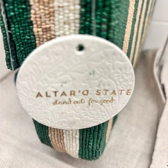 Altar'd State Beaded Shoulder Bag - Green and Beige Striped - Boho - Picture 7 of 12
